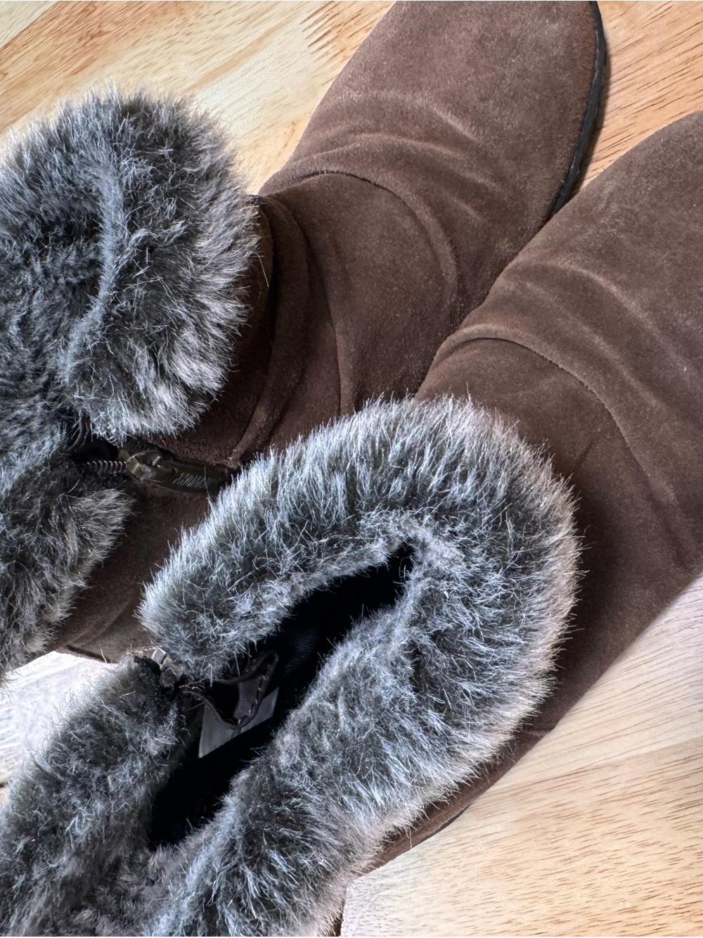 Khombu Brown Suede Faux-Fur Ankle Booties - Picture 2 of 6